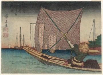 monochrome black white Painting - fishing for whitebait in the bay off tsukuda 1830 Keisai Eisen Ukiyoye